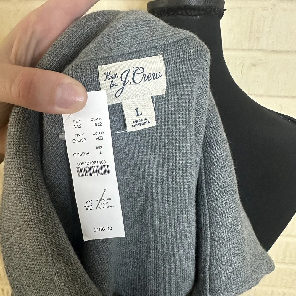 NWT J. Crew Men's Sz L Heather Gray Cotton Milano-Stitch Coach Sweater Jacket